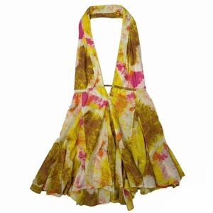 NWT ZARA Backless Halter Mini Dress XL Tie-Dye Bohemian Retro Festival Artsy